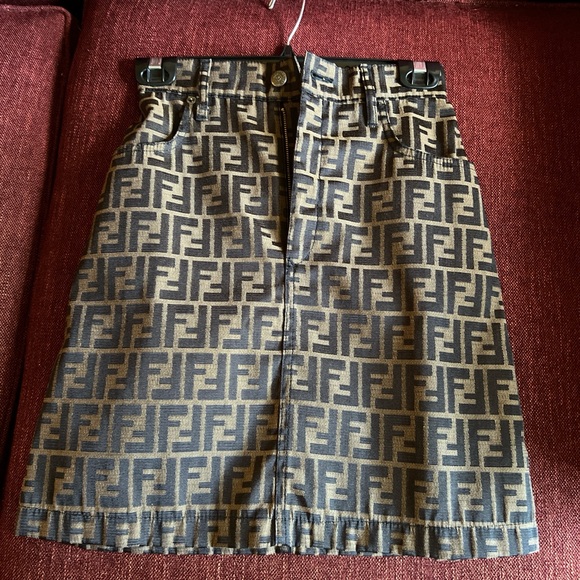 Fendi Black and Tan Monogram Mini Skirt - Picture 1 of 6